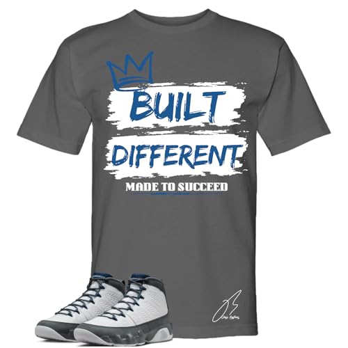 Shirt to Match 9 Flint Grey/French Blue, Built Different Shoe Coordinating Graphic Tee, Best Gift, Mens Clothing, Unisex Tops (US, Alpha, XX-Large, Regular, Regular, Grey)