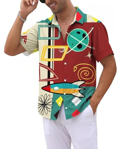 QIVICIMA Men's 50s Rockabilly Retro Bowling Shirt, A22-Retro, M