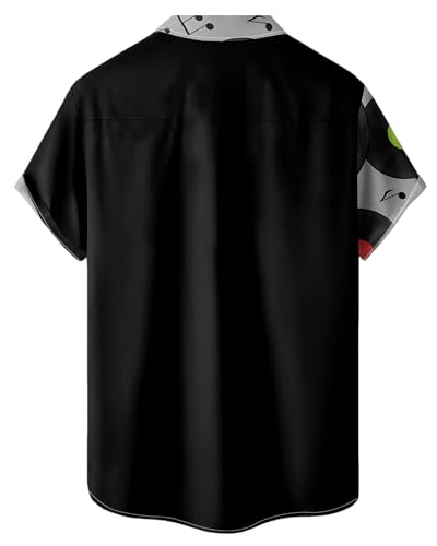 Bowling Shirts for Men Vintage Music Disc Print Short Sleeve Casual Button Down Vacation Shirts