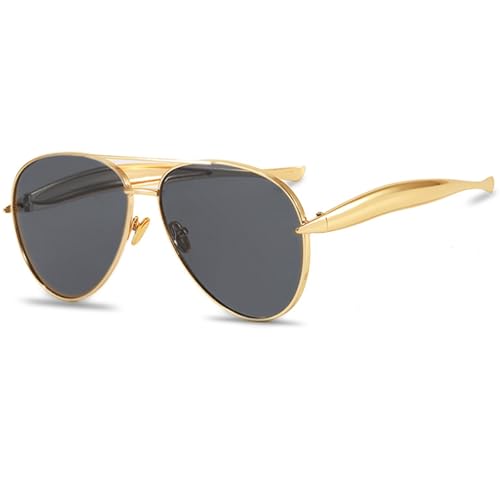 SevenColor Trendy Oversized Aviator Sunglasses for Women Men 2026 Gold Big Aviators Sun Glasses 70s Retro Shades (Gold/Grey)