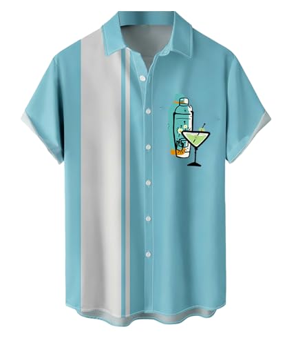 QIVICIMA Men's Retro Chest Pocket Short Sleeve Bowling Shirt 50s Rockabilly Style Button Down Shirts B6 Classics XXL