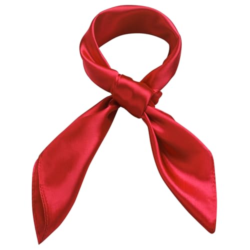 GHGMAO Women Silk Feeling Scarf, 23.6'' Square Red Satin Scarf Neck Head Bandana Handkerchief Hair Scarves for Daily Wear, Retro 1950s, Halloween Costume Accessory