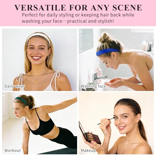 Wecoe Headbands for Women Girls, 10 Pcs 1 Inch Wide Satin Headbands No Slip Fashion Thin Solid Hair Bands for Daily Wear, Party, Cosplay, Diy Costume Hair Accessories, Diademas Para Mujer De Moda