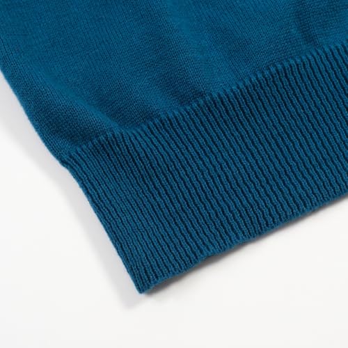 OXKNIT Men's Knit Short Sleeve Shirts Vintage Rocket Planet Embroidered Knitted Polo Shirt Blue V-Neck Cotton Mens Polo