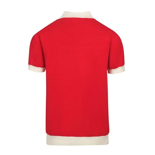 OXKNIT Men's Knitted Vintage Polo Shirt, 1960s Mod Style Retro Polo Animal Pattern Shirt Cardigan with Button, Red