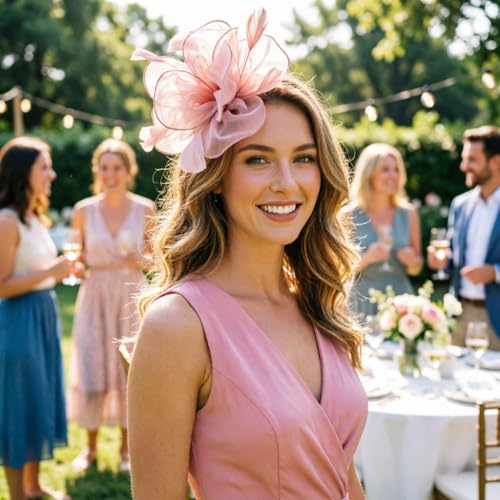 DRESHOW Fascinators Hat Tea Party Headwear Ribbons Feathers on a Headband and a Clip for Women