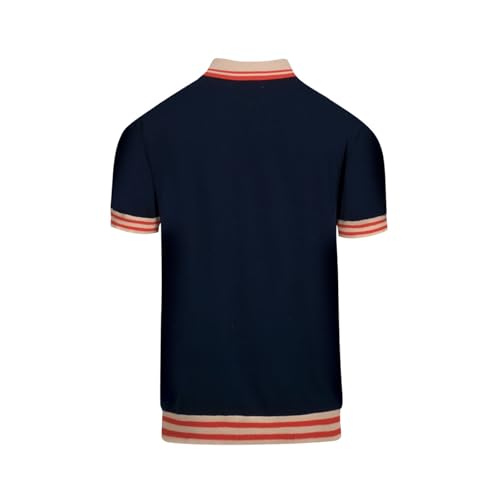 OXKNIT Men's Knit Short Sleeve Shirts Button Down Vintage Knitted Polo Shirt Owl Pattern Dark Blue Cotton Polo