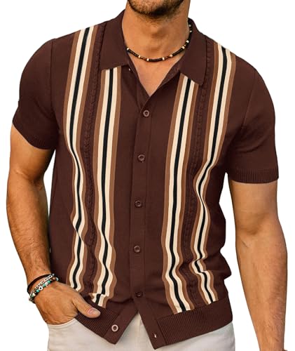 PJ PAUL JONES Mens Vintage Button Down Knitted Polo Shirt Dark Coffee L
