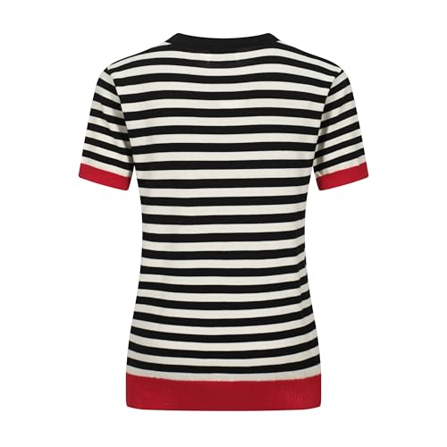 OXKnit Women's Knit Black Stripes Short Sleeve, 1960s Retro Heart Pattern Crewneck Casual T-Shirts
