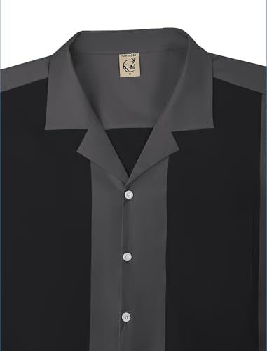 Hardaddy Men's Vintage Bowling Shirt 1950s Short Sleeve Casual Button Down Summer Beach Camp Collar Shirts Gray XL