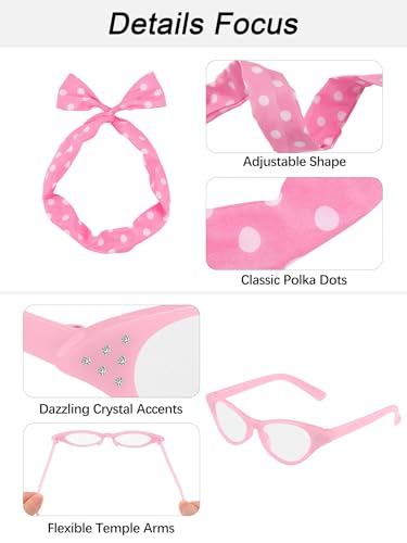 Aneco 6 Pack 50s Costume Set Chiffon Scarf Cat Eye Glasses Bandana Tie Headband Earrings for Women Accessories¡