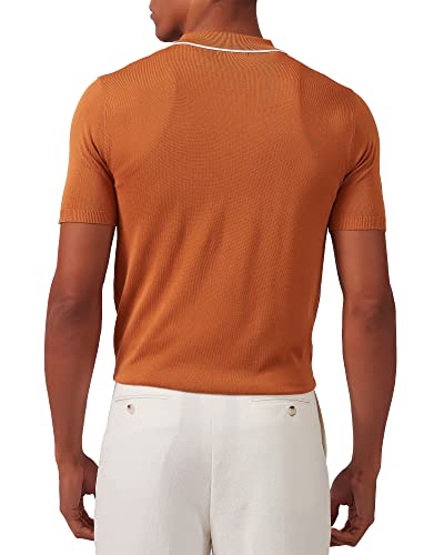 Kallspin Men's Vintage Knitted Polo Shirt Short Sleeve Solid Collared Golf Shirts with Button (Caramel Large