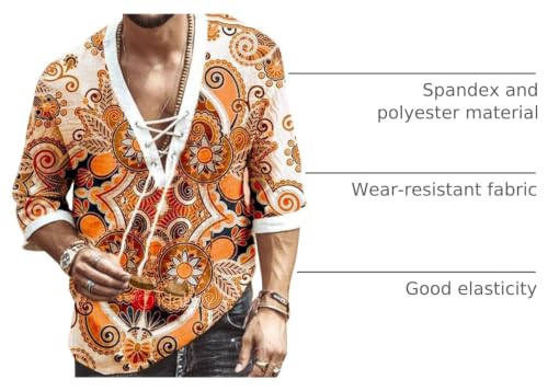 Rela Bota Men's Fashion Shirt Beach Printing Yoga African Summer Top Orange