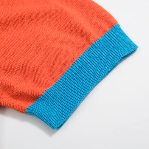 OXKNIT Retro Knitted Polo Shirts for Men, 1960s Geometric Pattern Short Sleeve with Quarter Button, Orange Blue