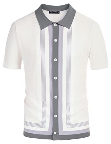 Retro Knit Shirts for Men Short Sleeve Classic Vintage Bowling Shirts Ivory XL