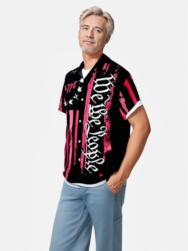 DUBMA USA Shirt Retro Short Sleeve Casual Button Down Bowling Shirts