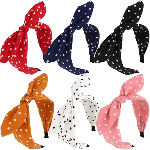 Jaciya Polka Dot Bow Headbands for Women Retro Bunny Ear Hairbands with Bow