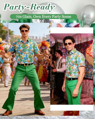 minkasic Mens 70's Disco Outfit Retro 70s Mens Hippie Costume for Adults 70's Theme Clothes for Parties Green XL
