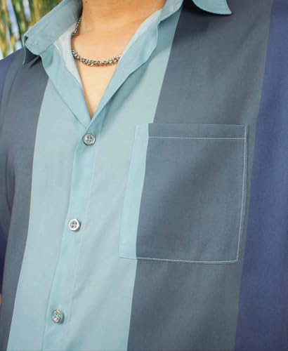 KYKU Casual Short Sleeve Retro Bowling Shirt Mens Button Down Shirt 50s Outfit Blue XL
