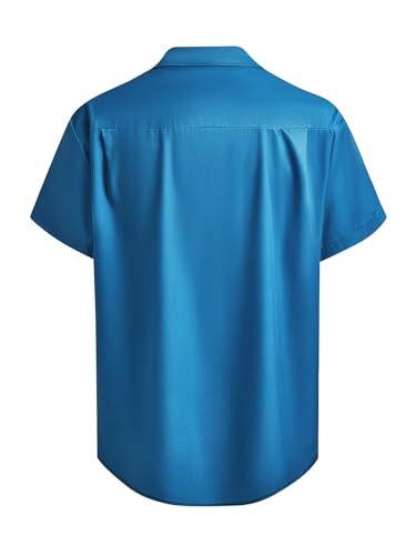 Hardaddy Men's Vintage Bowling Shirt 1950s Short Sleeve Casual Button Down Summer Beach Camp Collar Shirts Aqua Blue XL