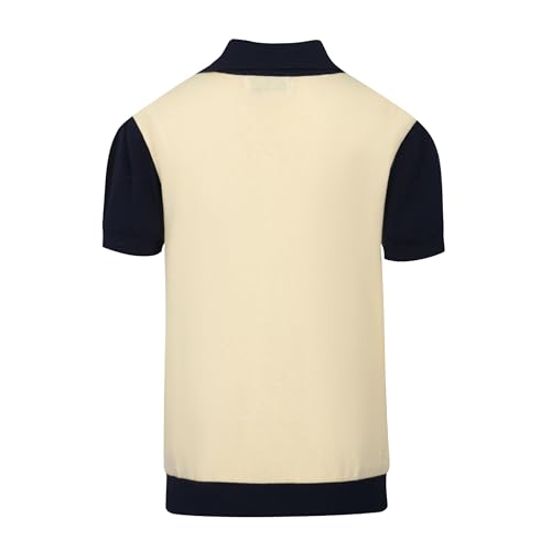 OXKNIT Knit Polo Shirts for Men, Dark Blue Star Vintage Polo Shirt Casual Short Sleeve Begie Golf T Shirts