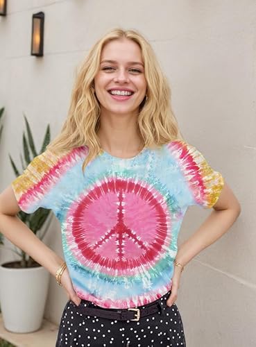 YHHR Women 70s Hippie Costume Tie Dye T-Shirt Peace Love Graphic Tee Tops