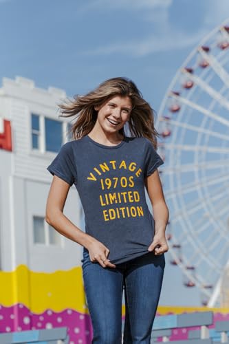 Womens Vintage 1970s Limited Edition T Shirt Funny Cool 1970 Theme Classic Tee for Ladies Funny T Shirts Cool Vintage Top Women's Novelty Tees Navy XL