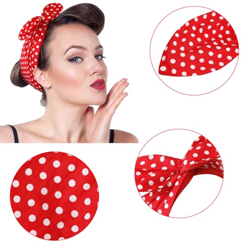 Huachi Red and White Polka Dot Headband for Women Retro 50s Bow Headband
