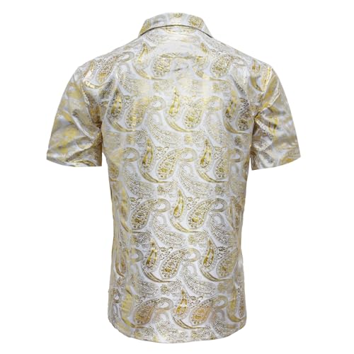 CARUHIF Men's 70s Disco Shirt Retro Paisley Short Sleeve Shirts(Z3886BJ,L)