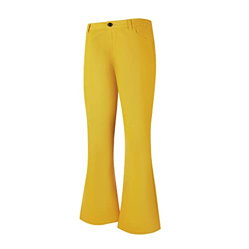 Wbestwind Men's Relaxed Stretch Vintage 60s 70s Bell Bottom Pants Fit 70s Disco Outfits Comfort Flared Retro Leg,Flo,TAG XL Yellow