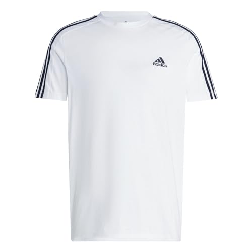adidas Men's Essentials 3-stripes Tee, White/Black, Medium