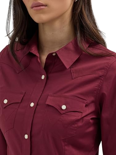 Wrangler Western Women's Retro Button-Down Shirt, Wine, Large