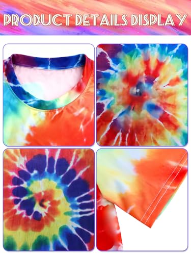 Treature Hippie Costume for Men 60s 70s - Tie Dye Shirt with Fringe Vest & Wig Set, Retro Outfit Complete with Headband for Carnival (7pcs Set, XL)