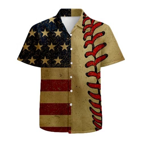 Vintage Baseball Mens Funny Hawaiian Shirts 3D Graphic Button Down Short Sleeve Tropical Holiday Beach Aloha Shirt