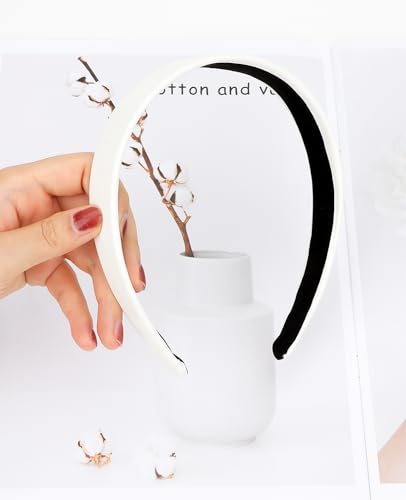 Wecoe White PU Leather 1 Inch Wide Non-Slip Fashion Headband Hair Accessory for Women and Girls, Holiday Costume Diademas Coreanas Para Mujer