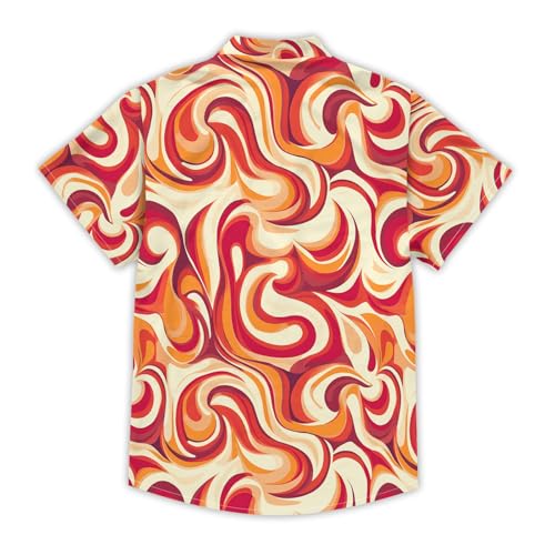 70s Mens Funny Hawaiian Shirt Retro Pattern Beach Tropical Short Sleeve Holiday Aloha Shirt Casual Button Down Shirt Orange