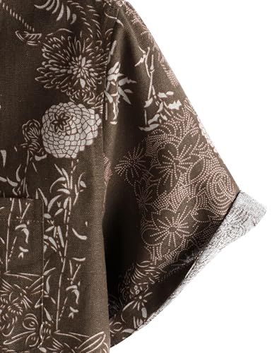 PARKLEES Men's 70s Hippie Vintage Hawaiian Shirt Brown Flower XL