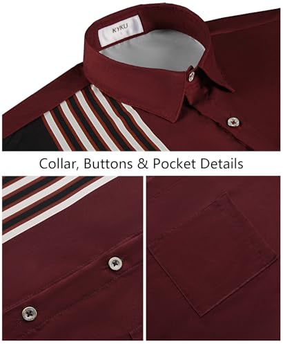 KYKU Vintage Bowling Shirt Retro Button Up Shirts for Men 1950s Short Sleeve Mens Clothes Wine Red M