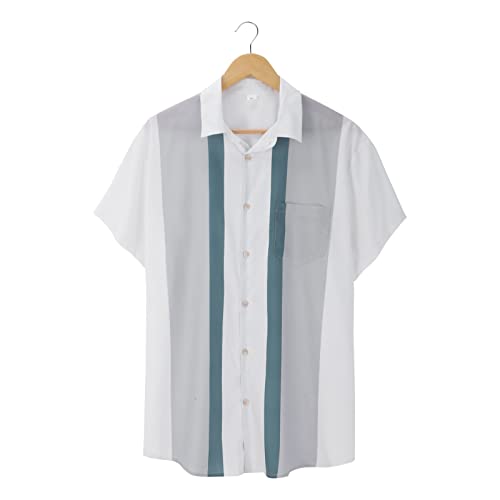 Vintage Bowling Shirts Mens 1950s Retro Short Sleeve Button Down Shirts Casual Regular Fit Summer Hawaiian Beach Tops