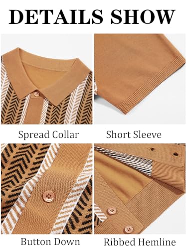 Runcati Mens Knit Polo Shirts Vintage Casual Short Sleeve Shirt Sweater