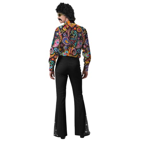 BONGZUO 70s Outfits for Men 6 Pcs Disco Costume with Bell Bottom Pants(Z3737STBK,XL)