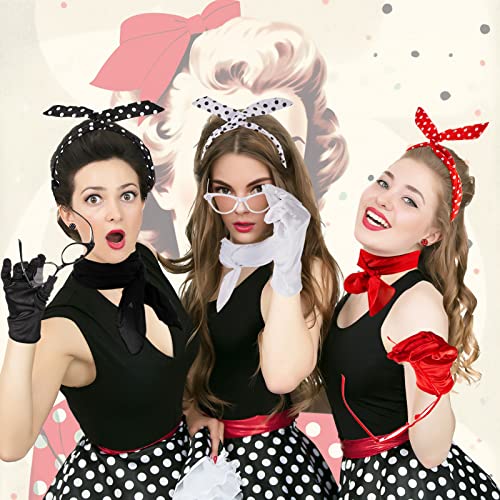 Toulite 20 Pcs 50s Women Costume Accessories Set Includes Cat Eye Glasses Chiffon Scarf Polka Dot Bandana Tie Headband Dot Earrings Gloves for Halloween Party