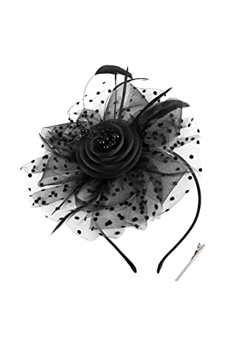 BABEYOND Fascinator Hats for Women Tea Party Kentucky Headband Derby Wedding Flower Feathers Hair Clip Black