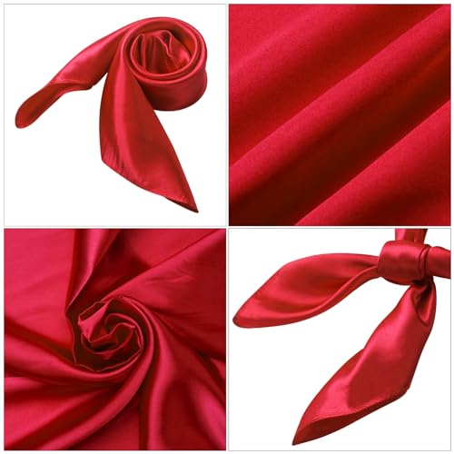 GHGMAO Women Silk Feeling Scarf, 23.6'' Square Red Satin Scarf Neck Head Bandana Handkerchief Hair Scarves for Daily Wear, Retro 1950s, Halloween Costume Accessory