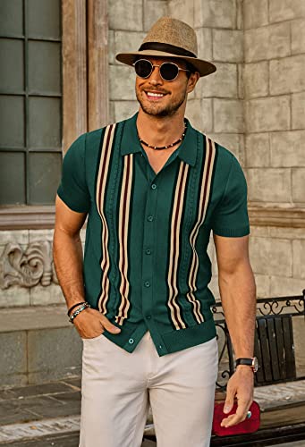 PJ PAUL JONES Mens Vintage Button Down Knitted Polo Shirt Dark Green M