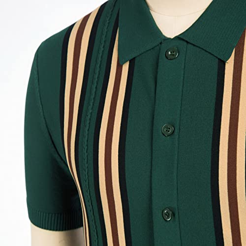 PJ PAUL JONES Mens Vintage Button Down Knitted Polo Shirt Dark Green M