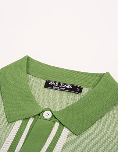 Mens Vintage Polo Shirts Short Sleeve Collared Button Rockabilly Shirts Green M