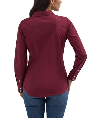 Wrangler Western Women's Retro Button-Down Shirt, Wine, Large