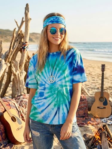 Wianja Hippie Costume for Men 60s 70s Hippie Outfits Tie Dye T-Shirt Wig Peace Necklace Accessories 5-piece