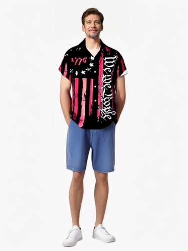 DUBMA USA Shirt Retro Short Sleeve Casual Button Down Bowling Shirts